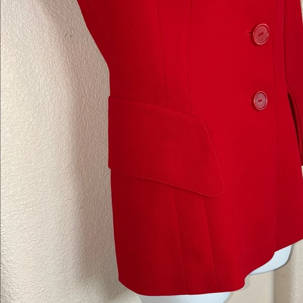 Escada Blazer, women's 34, red Classic, Tailored, Virgin Wool, Flap Pockets EUC